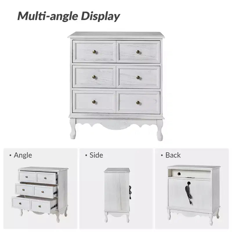 Ensemble de 2 commodes d'appoint traditionnelles Galatea de 81 cm en bois massif avec 3 tiroirs et station de charge | HULALA HOME