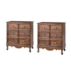 Ensemble de 2 commodes d'appoint traditionnelles Galatea de 81 cm en bois massif avec 3 tiroirs et station de charge | HULALA HOME