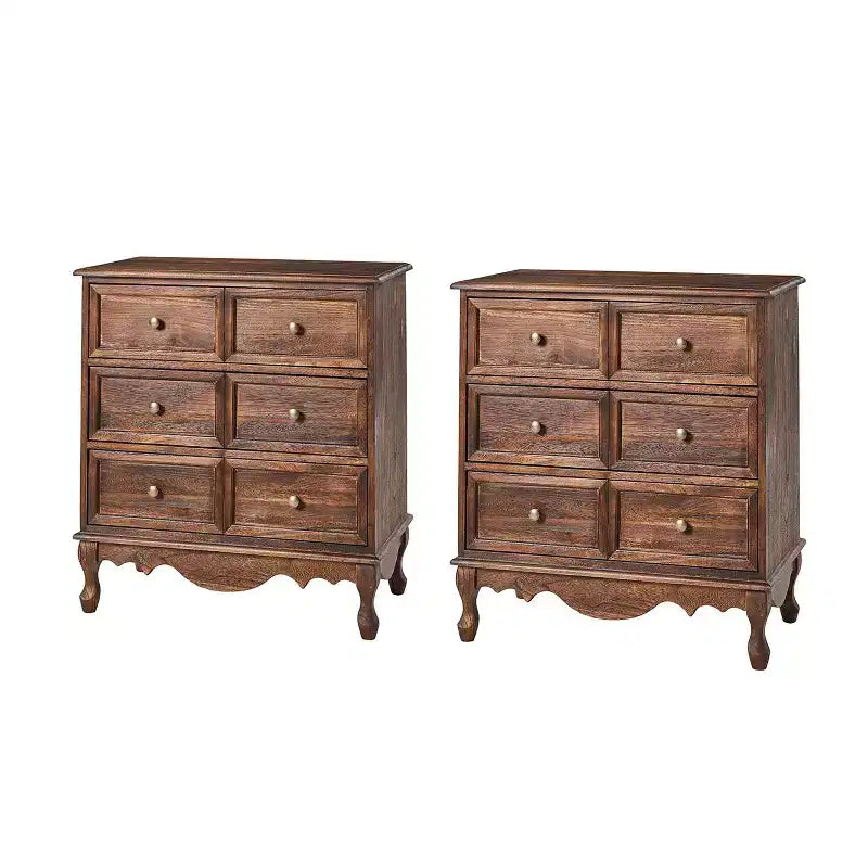 Ensemble de 2 commodes d'appoint traditionnelles Galatea de 81 cm en bois massif avec 3 tiroirs et station de charge | HULALA HOME