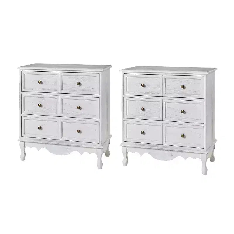 Ensemble de 2 commodes d'appoint traditionnelles Galatea de 81 cm en bois massif avec 3 tiroirs et station de charge | HULALA HOME