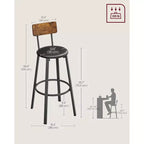 VASAGLE Tabourets de Bar, Lot de 2 Tabourets de Petit-Déjeuner Rembourrés en PU, Tabourets Hauts de 75,5 cm avec Dossier et Repose-Pieds, pour Salle à Manger, Comptoir de Cuisine, Bar