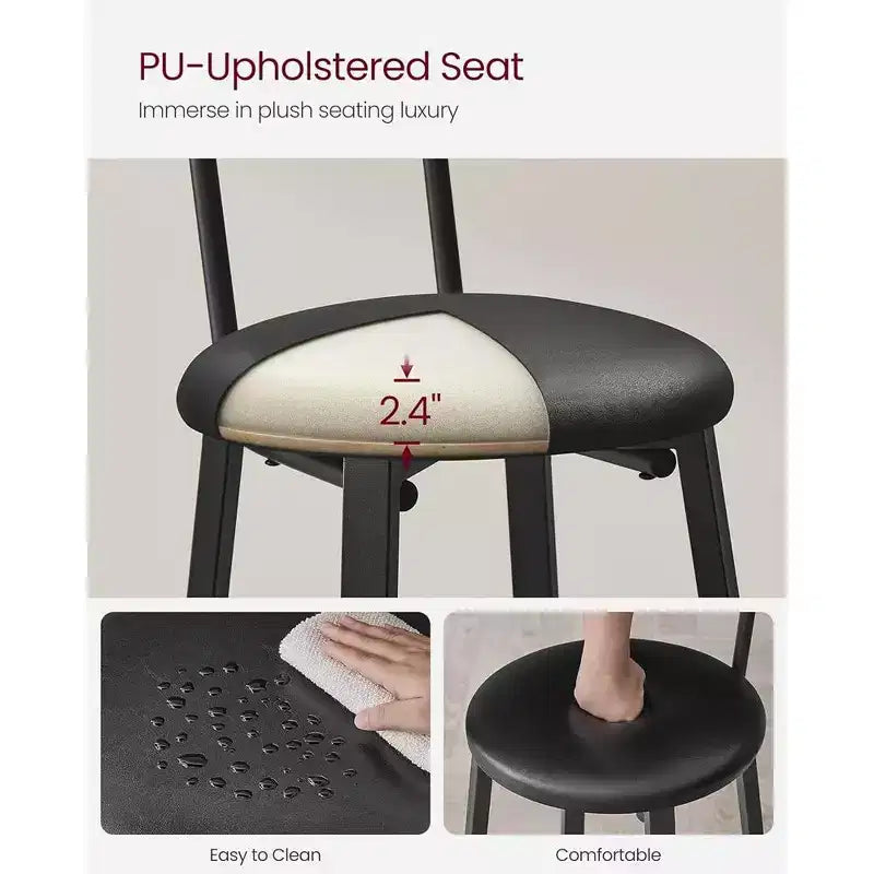 VASAGLE Tabourets de Bar, Lot de 2 Tabourets de Petit-Déjeuner Rembourrés en PU, Tabourets Hauts de 75,5 cm avec Dossier et Repose-Pieds, pour Salle à Manger, Comptoir de Cuisine, Bar