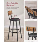VASAGLE Tabourets de Bar, Lot de 2 Tabourets de Petit-Déjeuner Rembourrés en PU, Tabourets Hauts de 75,5 cm avec Dossier et Repose-Pieds, pour Salle à Manger, Comptoir de Cuisine, Bar