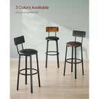 VASAGLE Tabourets de Bar, Lot de 2 Tabourets de Petit-Déjeuner Rembourrés en PU, Tabourets Hauts de 75,5 cm avec Dossier et Repose-Pieds, pour Salle à Manger, Comptoir de Cuisine, Bar