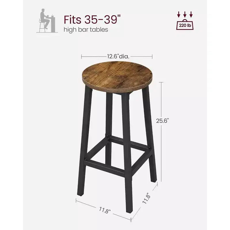 VASAGLE Lot de 2 tabourets de bar, chaises de bar, cadre en acier, 65 cm de haut, pour cuisine et salle à manger, montage facile, design industriel, marron rustique et noir
