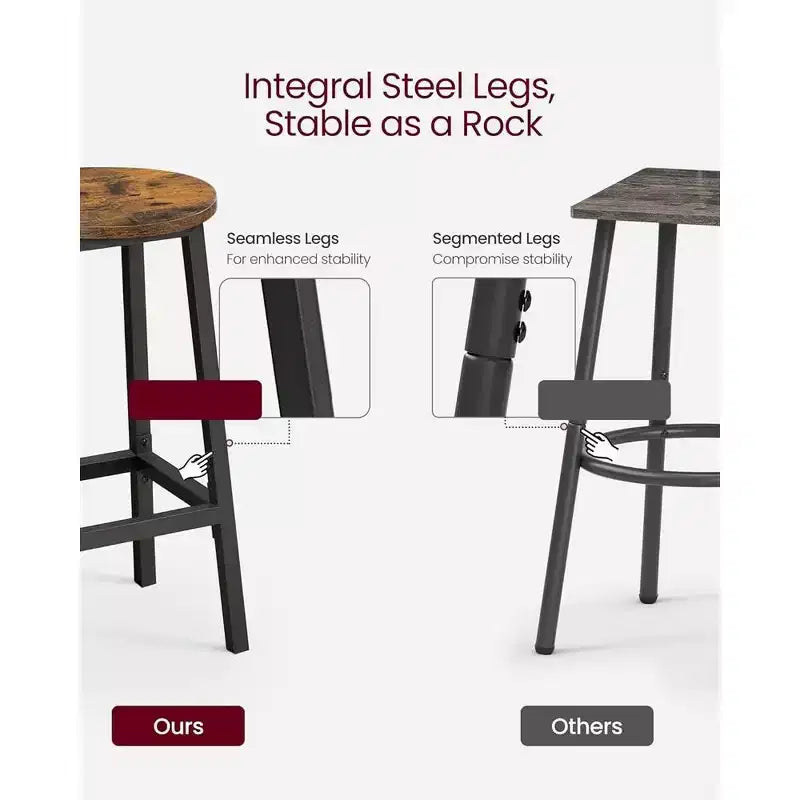 VASAGLE Lot de 2 tabourets de bar, chaises de bar, cadre en acier, 65 cm de haut, pour cuisine et salle à manger, montage facile, design industriel, marron rustique et noir