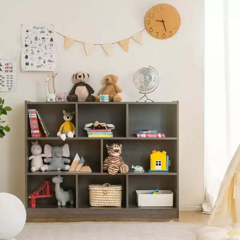 Bibliothèque ouverte Costway à 3 niveaux, étagère à 8 cubes, meuble de rangement et de présentation Chêne français Gris/Blanc/Jaune/Naturel/Bleu/Vert