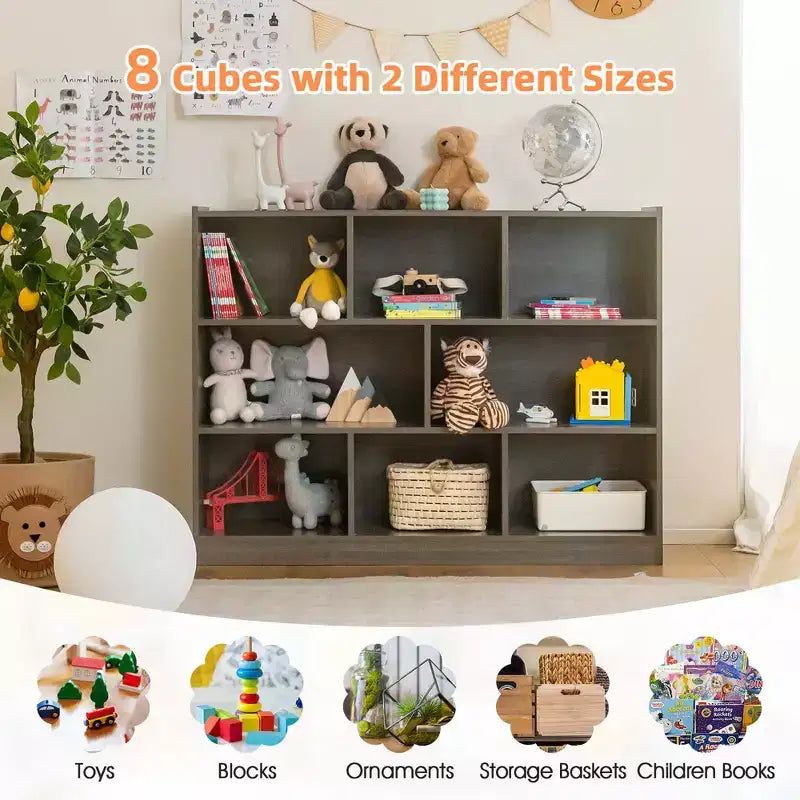 Bibliothèque ouverte Costway à 3 niveaux, étagère à 8 cubes, meuble de rangement et de présentation Chêne français Gris/Blanc/Jaune/Naturel/Bleu/Vert