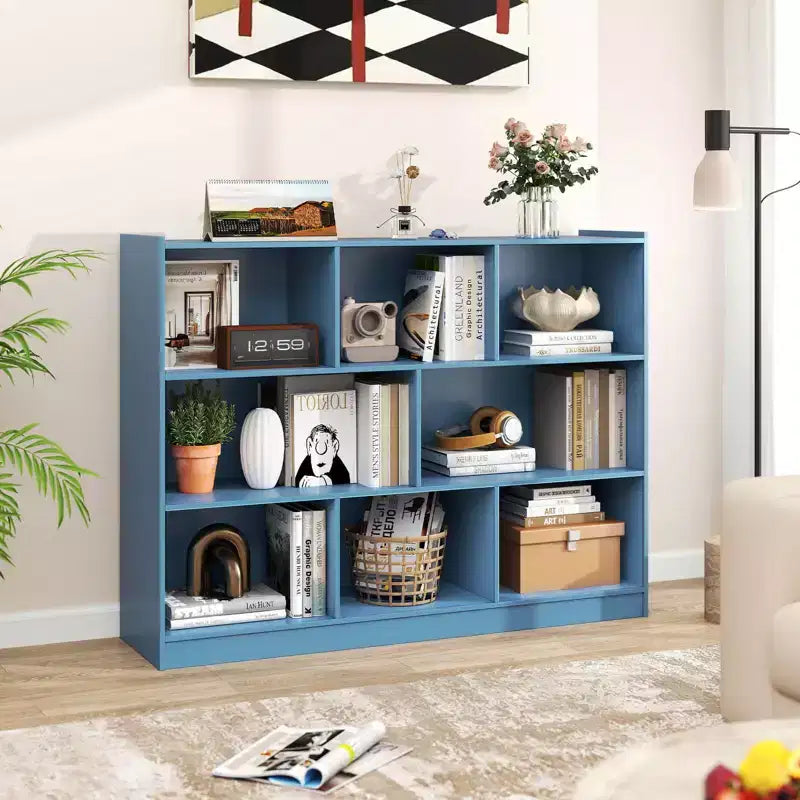 Bibliothèque ouverte Costway à 3 niveaux, étagère à 8 cubes, meuble de rangement et de présentation Chêne français Gris/Blanc/Jaune/Naturel/Bleu/Vert