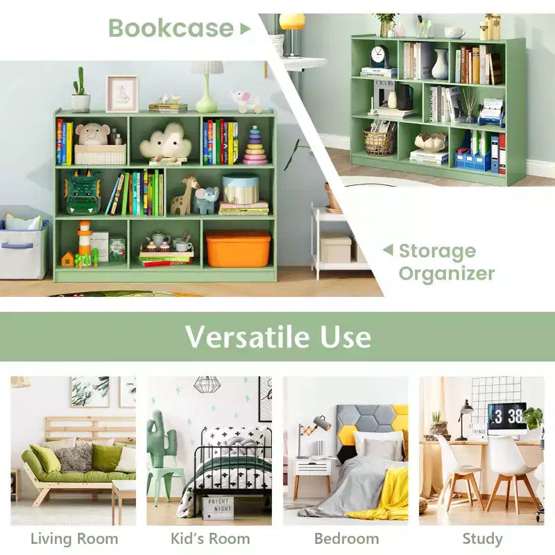 Bibliothèque ouverte Costway à 3 niveaux, étagère à 8 cubes, meuble de rangement et de présentation Chêne français Gris/Blanc/Jaune/Naturel/Bleu/Vert