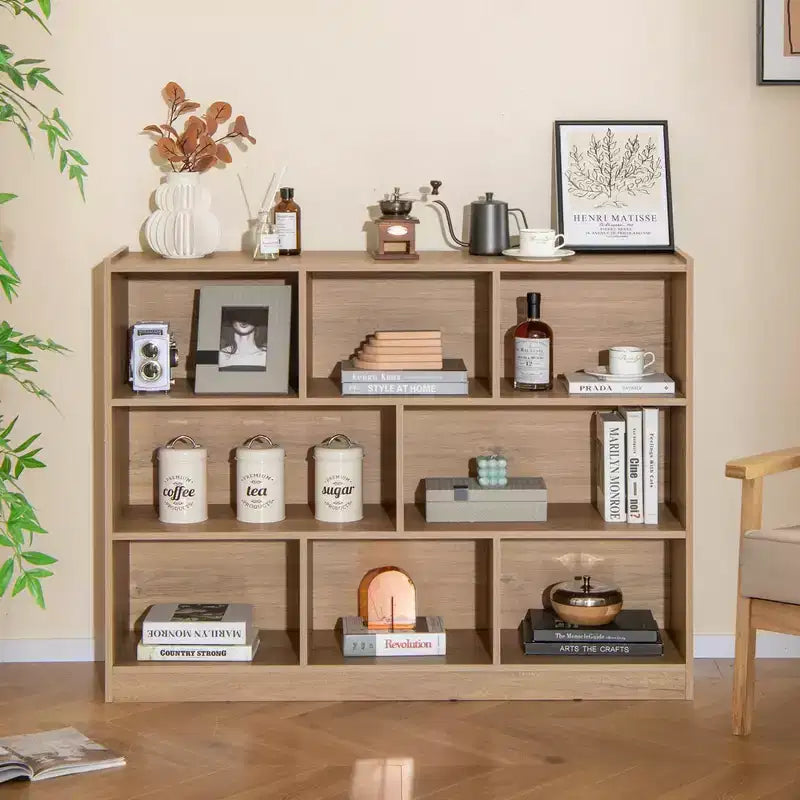 Bibliothèque ouverte Costway à 3 niveaux, étagère à 8 cubes, meuble de rangement et de présentation Chêne français Gris/Blanc/Jaune/Naturel/Bleu/Vert