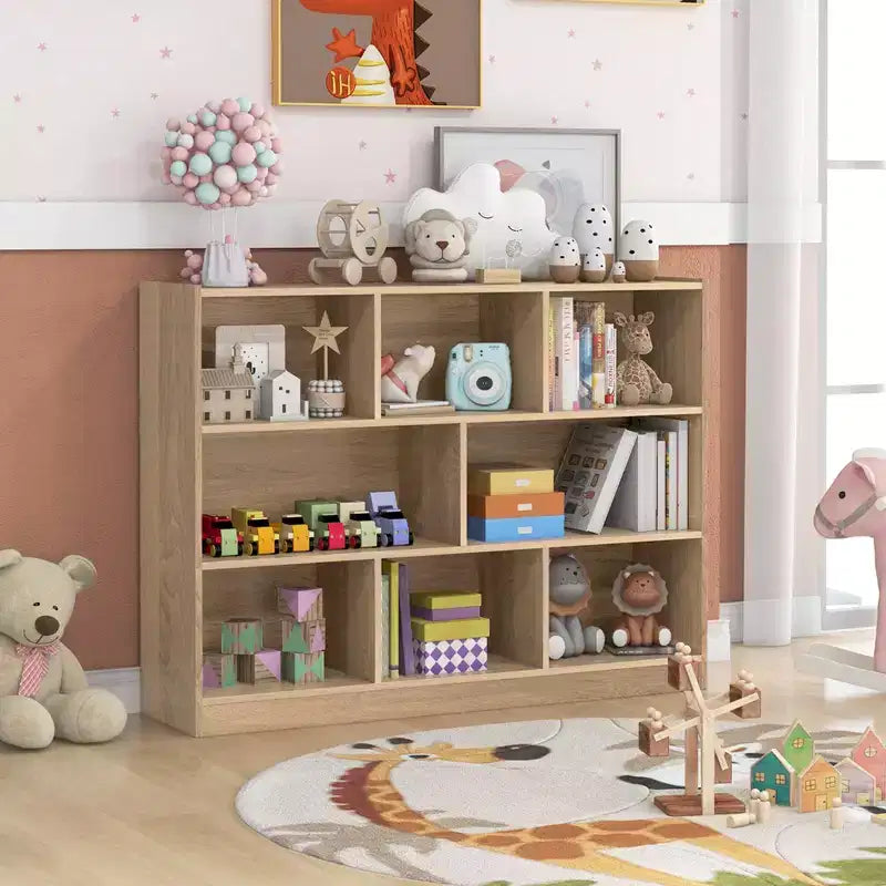 Bibliothèque ouverte Costway à 3 niveaux, étagère à 8 cubes, meuble de rangement et de présentation Chêne français Gris/Blanc/Jaune/Naturel/Bleu/Vert