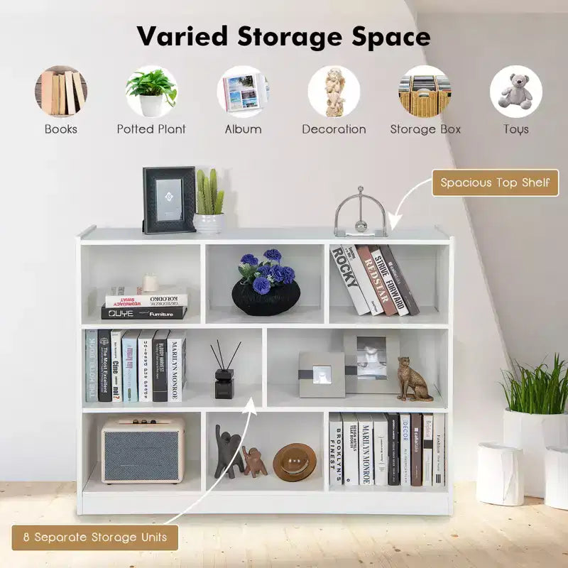 Bibliothèque ouverte Costway à 3 niveaux, étagère à 8 cubes, meuble de rangement et de présentation Chêne français Gris/Blanc/Jaune/Naturel/Bleu/Vert