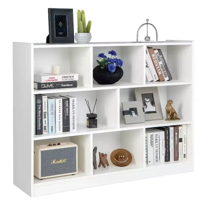 Bibliothèque ouverte Costway à 3 niveaux, étagère à 8 cubes, meuble de rangement et de présentation Chêne français Gris/Blanc/Jaune/Naturel/Bleu/Vert