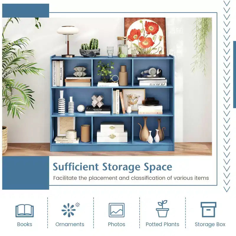 Bibliothèque ouverte Costway à 3 niveaux, étagère à 8 cubes, meuble de rangement et de présentation Chêne français Gris/Blanc/Jaune/Naturel/Bleu/Vert