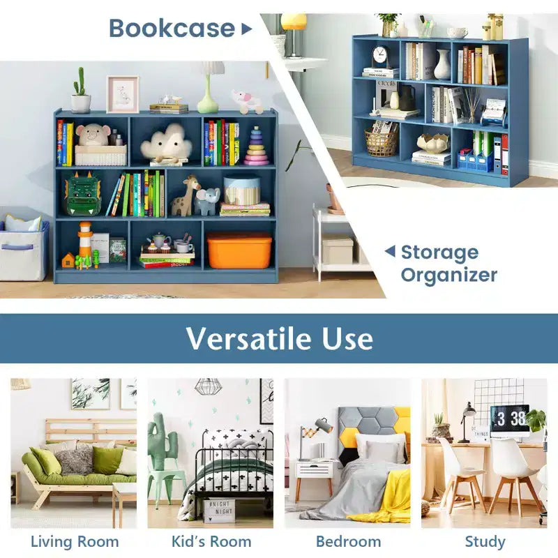 Bibliothèque ouverte Costway à 3 niveaux, étagère à 8 cubes, meuble de rangement et de présentation Chêne français Gris/Blanc/Jaune/Naturel/Bleu/Vert