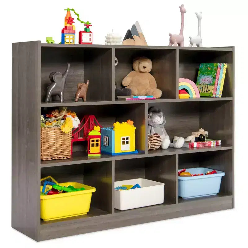 Bibliothèque ouverte Costway à 3 niveaux, étagère à 8 cubes, meuble de rangement et de présentation Chêne français Gris/Blanc/Jaune/Naturel/Bleu/Vert