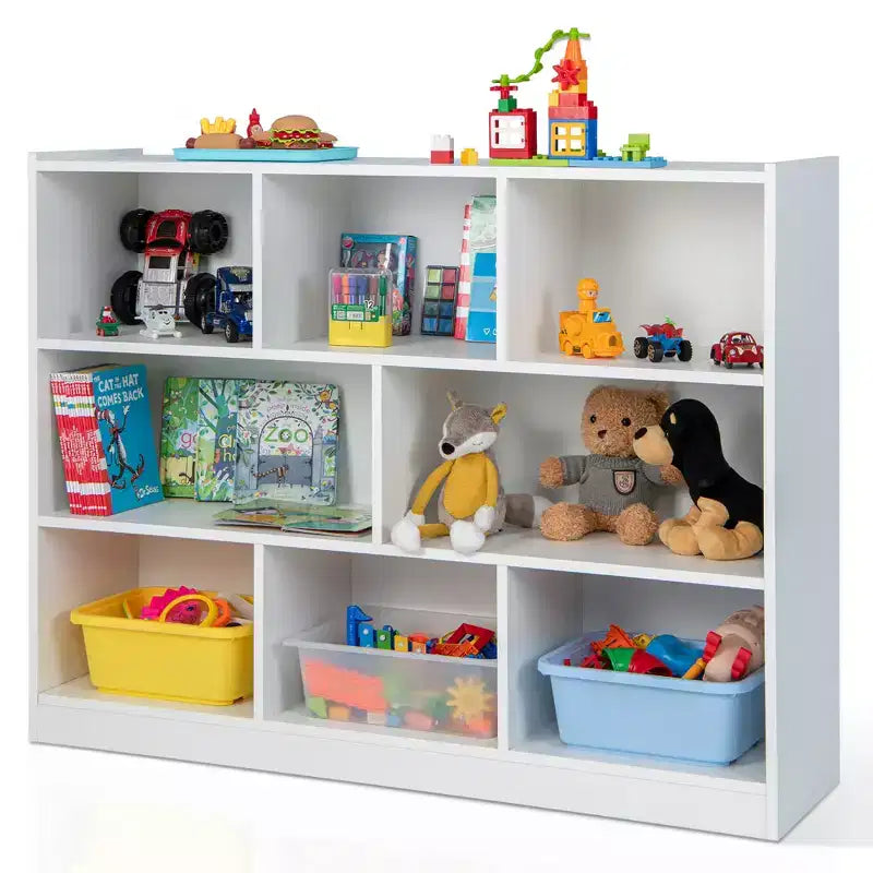 Bibliothèque ouverte Costway à 3 niveaux, étagère à 8 cubes, meuble de rangement et de présentation Chêne français Gris/Blanc/Jaune/Naturel/Bleu/Vert