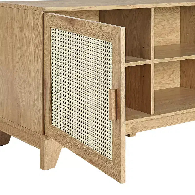 Meuble TV Sheridan moderne à 6 étagères en rotin pour téléviseurs jusqu'à 55" - Manhattan Comfort