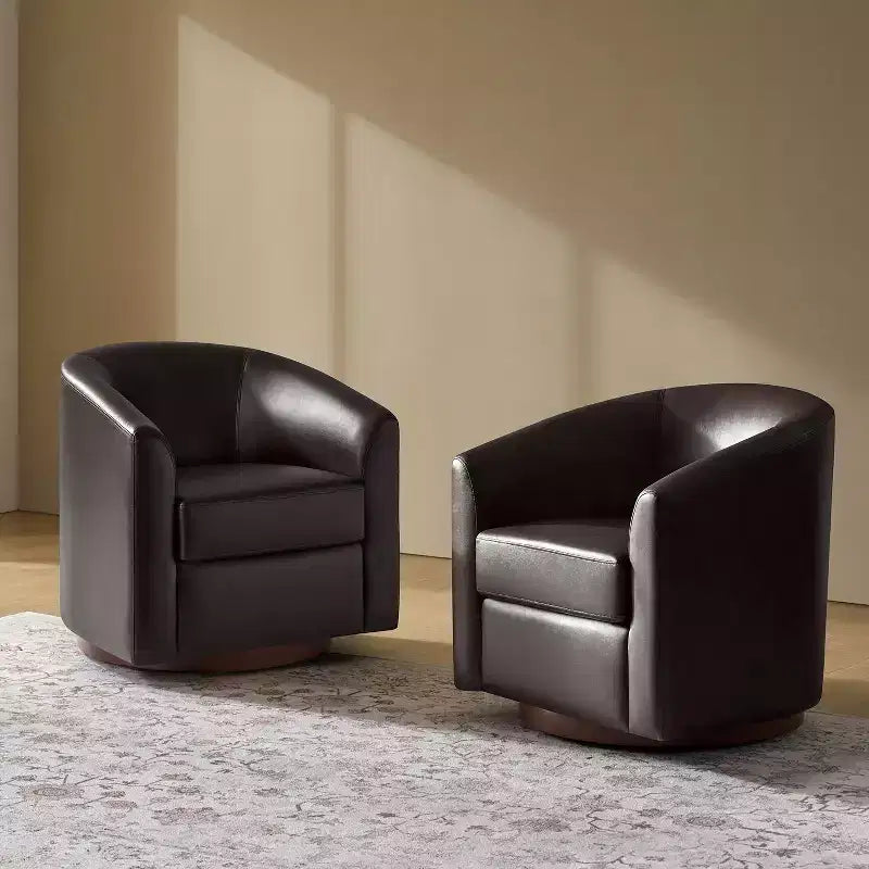 Lot de 2 fauteuils pivotants modernes Jessie de 77,5 cm de large en similicuir avec base en bois massif | ART OF LIVING DESIGNS
