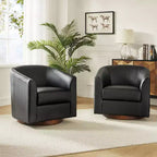 Lot de 2 fauteuils pivotants modernes Jessie de 77,5 cm de large en similicuir avec base en bois massif | ART OF LIVING DESIGNS