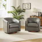 Lot de 2 fauteuils pivotants modernes Jessie de 77,5 cm de large en similicuir avec base en bois massif | ART OF LIVING DESIGNS
