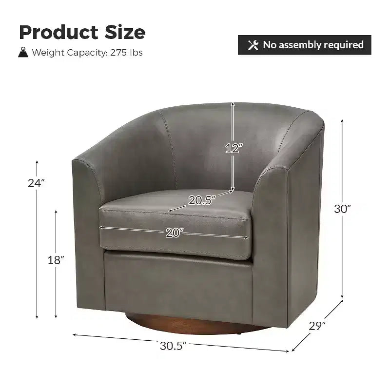 Lot de 2 fauteuils pivotants modernes Jessie de 77,5 cm de large en similicuir avec base en bois massif | ART OF LIVING DESIGNS