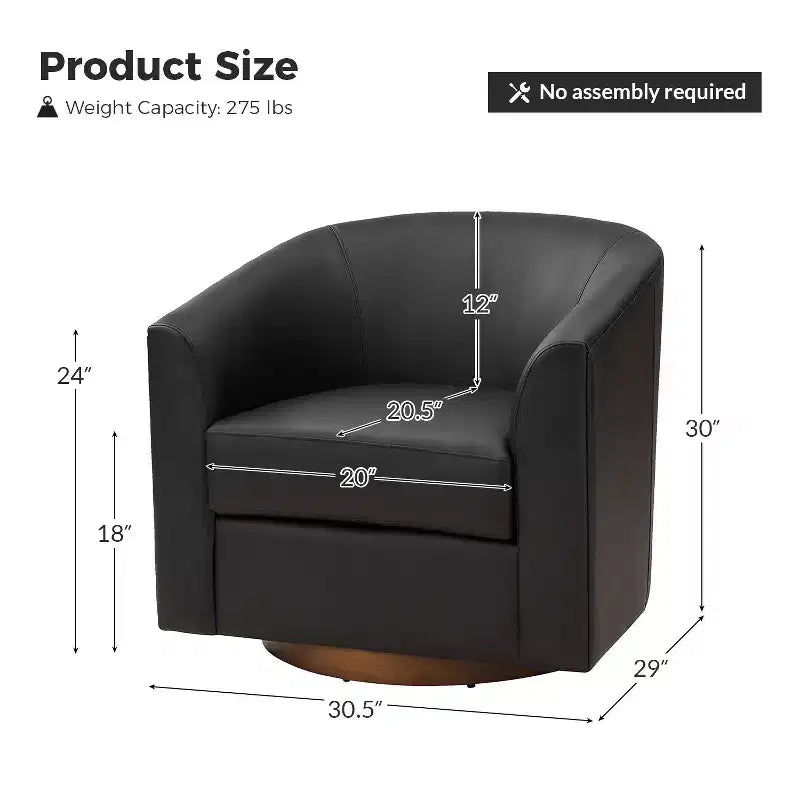 Lot de 2 fauteuils pivotants modernes Jessie de 77,5 cm de large en similicuir avec base en bois massif | ART OF LIVING DESIGNS