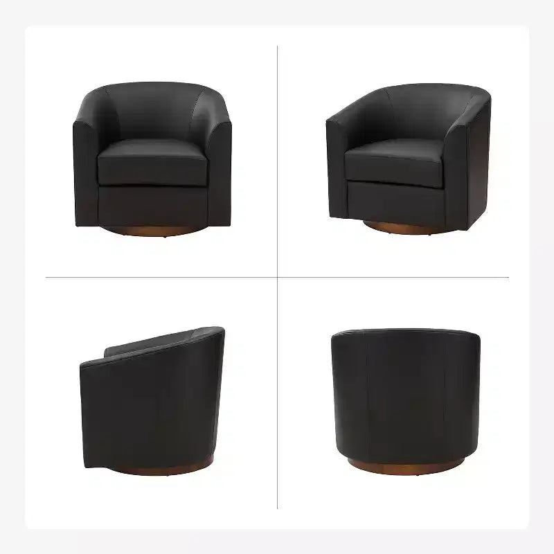 Lot de 2 fauteuils pivotants modernes Jessie de 77,5 cm de large en similicuir avec base en bois massif | ART OF LIVING DESIGNS