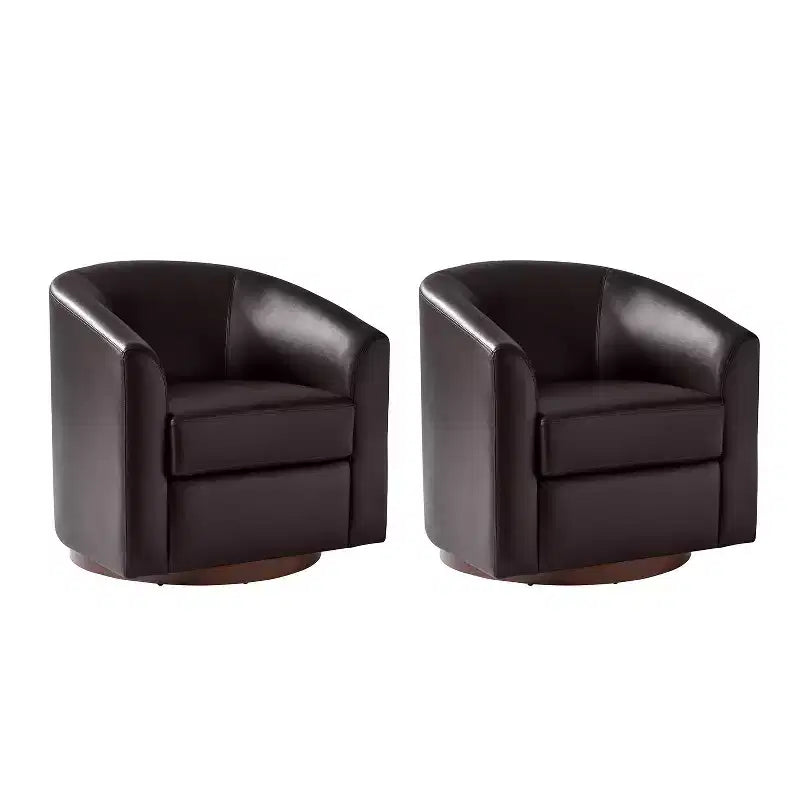 Lot de 2 fauteuils pivotants modernes Jessie de 77,5 cm de large en similicuir avec base en bois massif | ART OF LIVING DESIGNS
