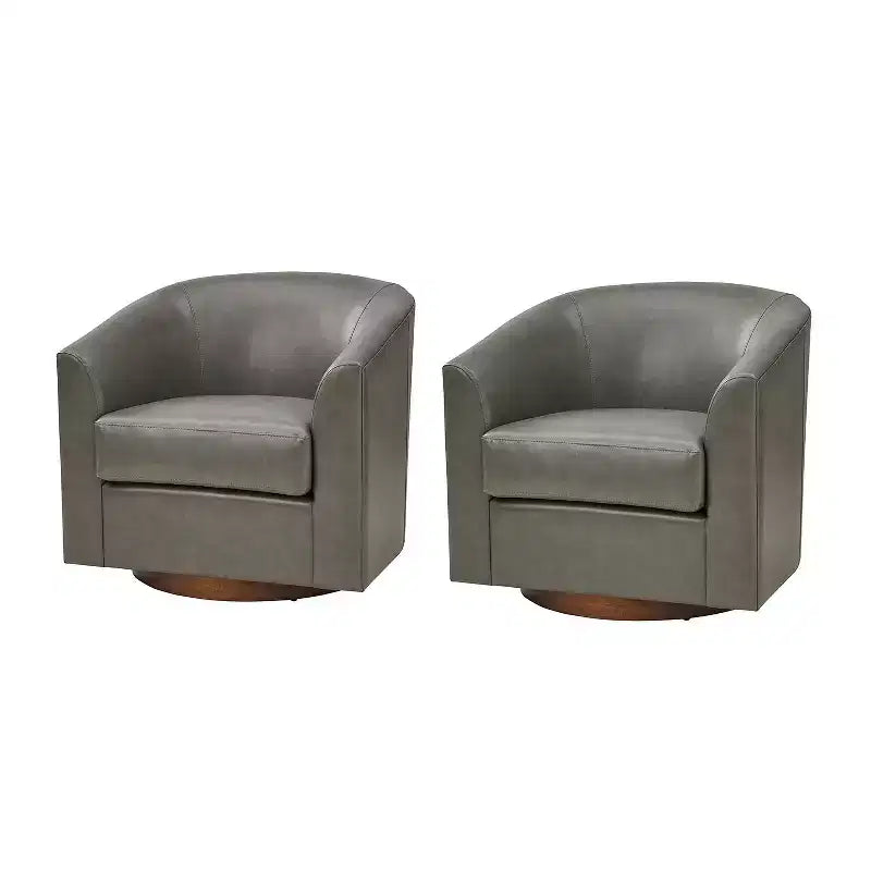 Lot de 2 fauteuils pivotants modernes Jessie de 77,5 cm de large en similicuir avec base en bois massif | ART OF LIVING DESIGNS