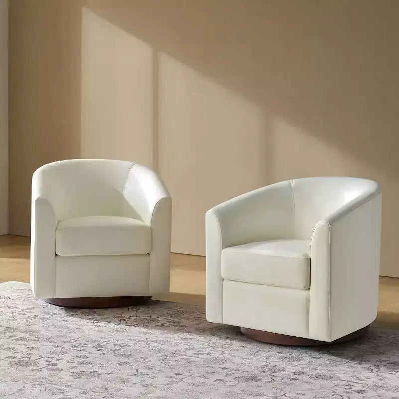 Lot de 2 fauteuils pivotants modernes Jessie de 77,5 cm de large en similicuir avec base en bois massif | ART OF LIVING DESIGNS