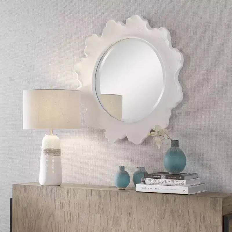 Miroir mural rond Uttermost Sea Coral blanc mat 33 3/4