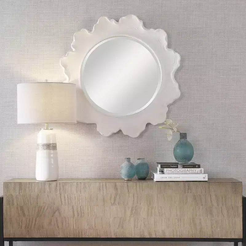 Miroir mural rond Uttermost Sea Coral blanc mat 33 3/4