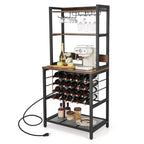 Costway Wine Bar Cabinet with 4 Tier Storage Shelves Glass Holders Bottle Racks Industrial
