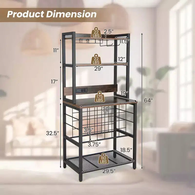 Meuble de bar à vin Costway avec étagères de rangement à 4 niveaux, porte-verres et porte-bouteilles, style industriel