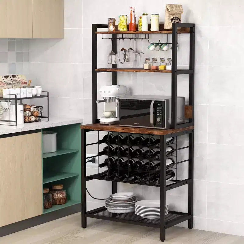 Meuble de bar à vin Costway avec étagères de rangement à 4 niveaux, porte-verres et porte-bouteilles, style industriel