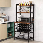 Meuble de bar à vin Costway avec étagères de rangement à 4 niveaux, porte-verres et porte-bouteilles, style industriel