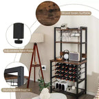 Meuble de bar à vin Costway avec étagères de rangement à 4 niveaux, porte-verres et porte-bouteilles, style industriel