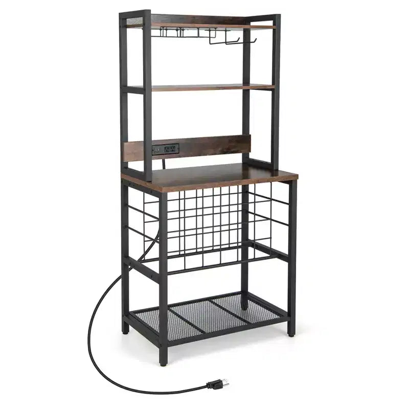 Meuble de bar à vin Costway avec étagères de rangement à 4 niveaux, porte-verres et porte-bouteilles, style industriel