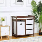 Wooden Baby Changing Table Solid Wood Diaper Changing Station Changing Table with Laundry Basket and Drawer