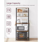 VASAGLE Étagère de Boulanger, Support de Four à Micro-ondes, Meuble de Rangement Haut de Cuisine, 6 Crochets et Cadre Métallique