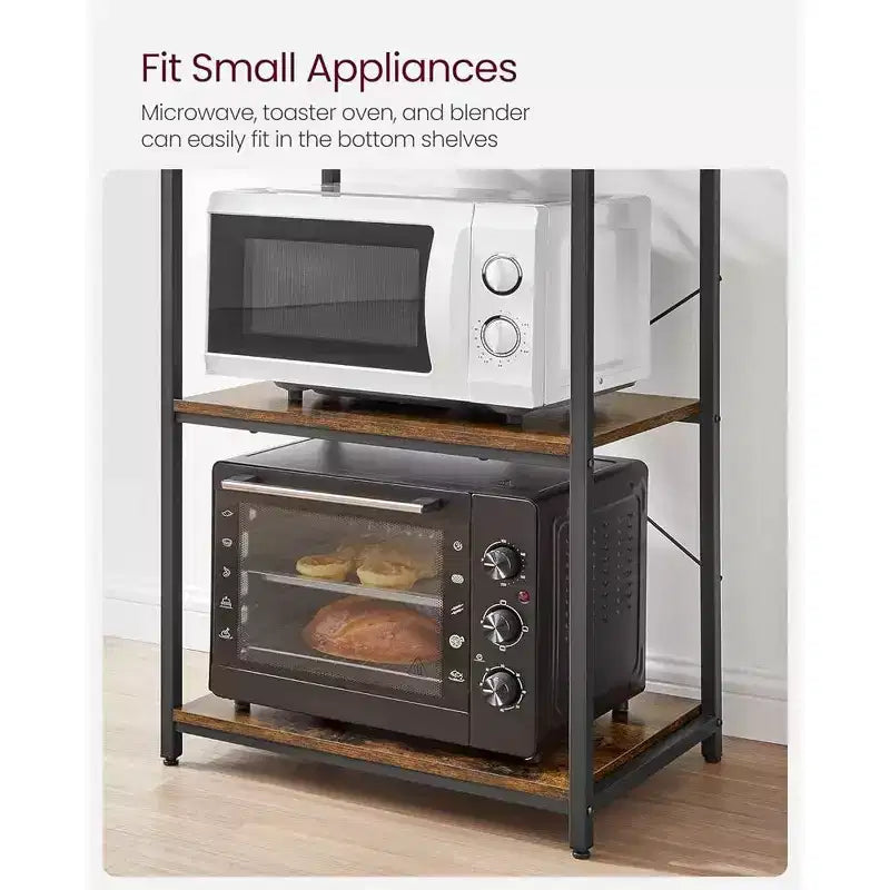 VASAGLE Étagère de Boulanger, Support de Four à Micro-ondes, Meuble de Rangement Haut de Cuisine, 6 Crochets et Cadre Métallique