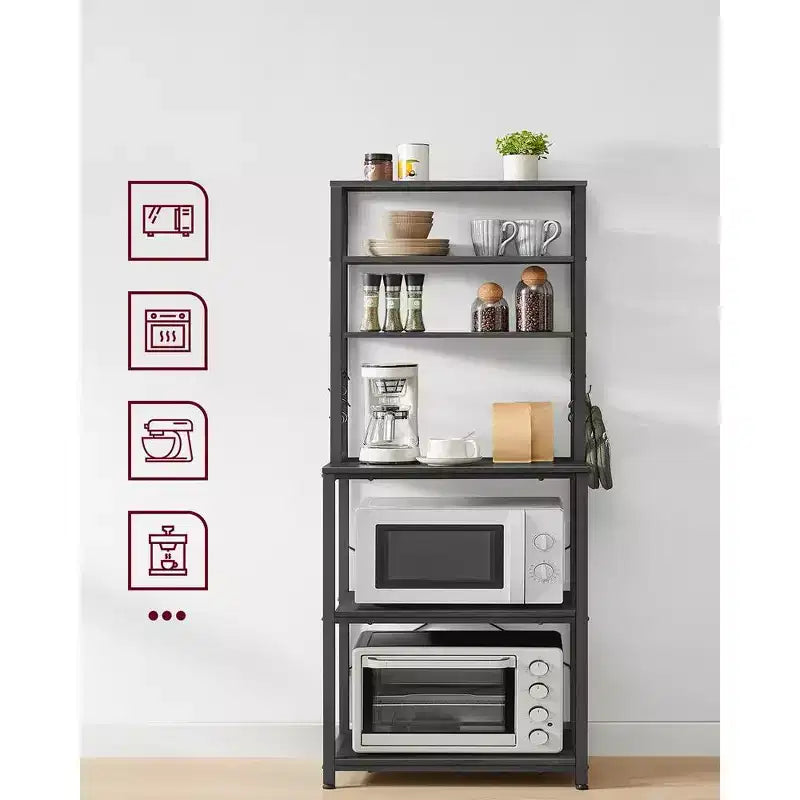 VASAGLE Étagère de Boulanger, Support de Four à Micro-ondes, Meuble de Rangement Haut de Cuisine, 6 Crochets et Cadre Métallique