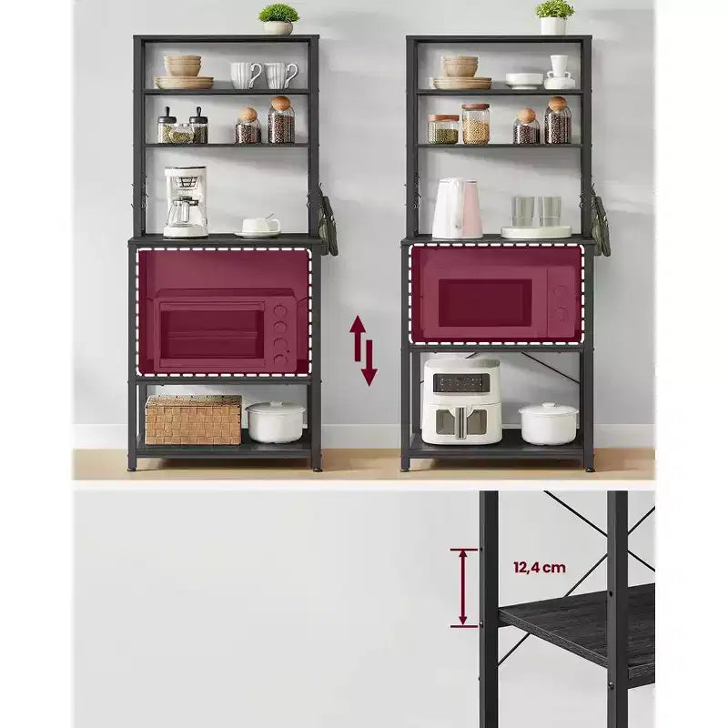VASAGLE Étagère de Boulanger, Support de Four à Micro-ondes, Meuble de Rangement Haut de Cuisine, 6 Crochets et Cadre Métallique