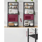 VASAGLE Étagère de Boulanger, Support de Four à Micro-ondes, Meuble de Rangement Haut de Cuisine, 6 Crochets et Cadre Métallique