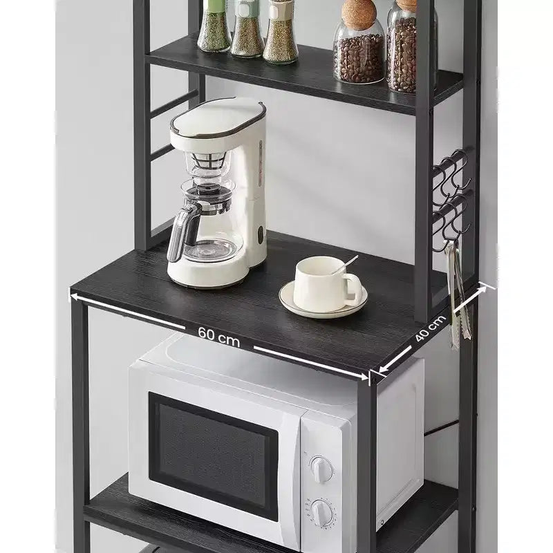 VASAGLE Étagère de Boulanger, Support de Four à Micro-ondes, Meuble de Rangement Haut de Cuisine, 6 Crochets et Cadre Métallique