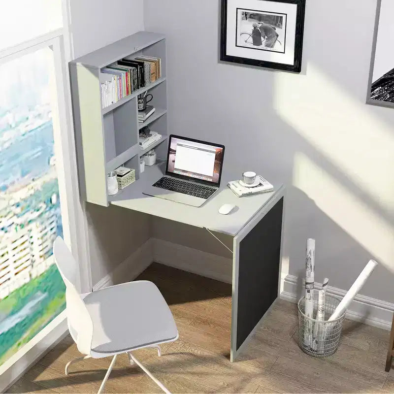 Costway Table Murale Pliante Convertible avec Tableau Noir Noir/Marron/Blanc/Gris