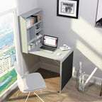 Costway Table Murale Pliante Convertible avec Tableau Noir Noir/Marron/Blanc/Gris