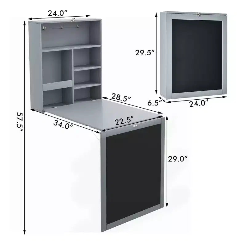 Costway Table Murale Pliante Convertible avec Tableau Noir Noir/Marron/Blanc/Gris